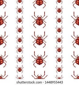 Pixel seamless pattern with 8 bit spider. Old school computer graphic style. Vector illustration for card,website, poster, textile print etc.