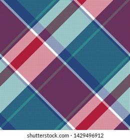 Pixel seamless pattern blue plaid. Vector illustration.