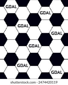 Pixel seamless pattern for boys. Football pattern. Grunge urban pattern with football ball. Sport wallpaper on white background with black . Repeated sport pattern.