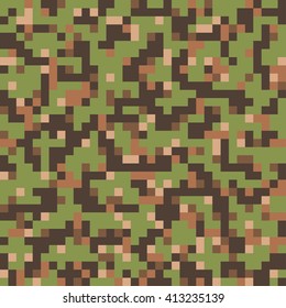 Pixel Seamless Pattern.  Camouflage Print for Textile Design / Vector Illustration
