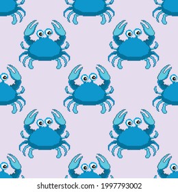 Pixel seamless pattern of cute kids crabs. Pixel crabs. Pixel art 8 bit.