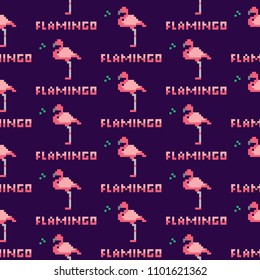 pixel seamless pattern flamingo