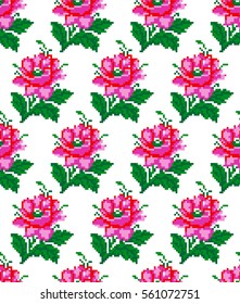 pixel seamless pattern with flowers