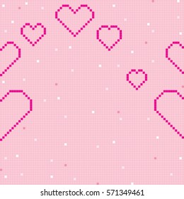 Pixel seamless pattern with hearts, Valentine's Day sparse composition 