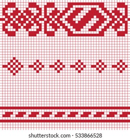 Pixel seamless pattern, illustration of a composition with geometric motifs inspired by traditional art from Romania