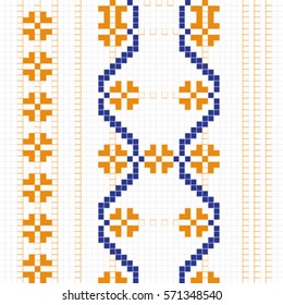 Pixel seamless pattern, illustration of a composition with geometric motifs inspired by traditional art form Romania