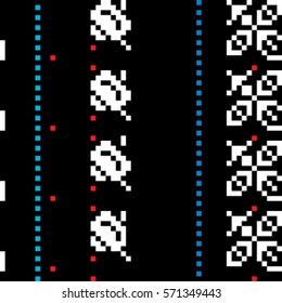 Pixel seamless pattern, illustration of a composition with geometric motifs inspired by traditional art form Sibiu area, Romania