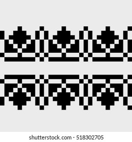 Pixel seamless pattern, illustration of a geometric decorative motif inspired by traditional art form Sibiu area, Romania