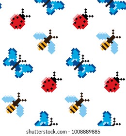 Pixel seamless pattern insects 