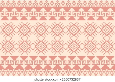 Pixel seamless pattern inspired by traditional Thai textile, featuring geometric and ethnic motifs in pastel tones. Ideal for fabric, wallpaper, and digital designs. Vector art.