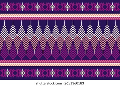 Pixel seamless pattern inspired by traditional Thai textile, featuring geometric and ethnic motifs in pastel tones. Ideal for fabric, wallpaper, and digital designs. Vector art.