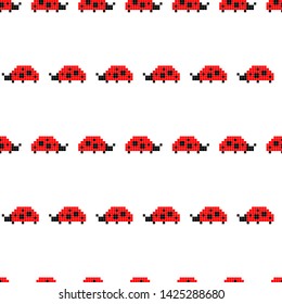 Pixel seamless pattern with ladybugs. Vector illustration for card,website, poster, textile print etc.
