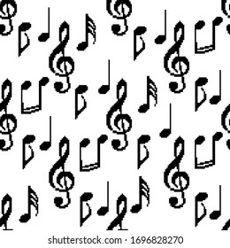 Pixel Seamless Pattern Of Pixel Music Notes. Pixel Art 8 Bit Vector.