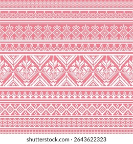 Pixel seamless pattern, pink background, vintage design, vector illustration design for fabric, wall paper, curtains, cushion cover, carpet, tile, fashion, bedding, scarf, ethnic pattern, geometric