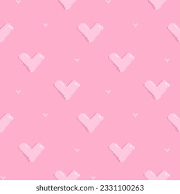 Pixel seamless pattern with pink heart s for wallpaper, background, mosaic, kids textile