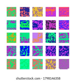 Pixel seamless pattern. Set of futuristic 8-bit computer hi-tech elements.