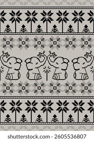 Pixel Seamless Pattern Tribal Ethnic indian Elephant. Pattern Thai elephant, Geometric Ethnic indian elephant background Holiday theme. Wallpaper, cloth design, fabric, textile, carpet