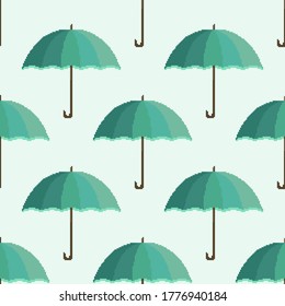 Pixel seamless pattern umbrella. Pixel art 8 bit 