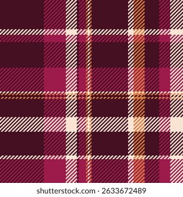 Pixel seamless plaid texture, argyle tartan pattern textile. Painting check background fabric vector in dark and pink colors palette.
