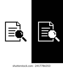pixel search icon. document icon. search in document pixel art  company logo template 