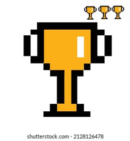 Pixel shaped championship trophy icon illustration used for game icon