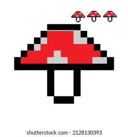 Pixel shaped mushroom vector icon illustration used for game icons