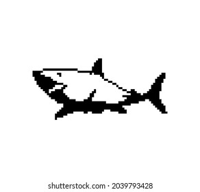 Pixel shark silhouette isolated on white vector.