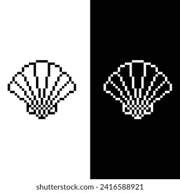 pixel Shell  icon.  Vector pixel art Scallop 8 bit for game company logo template 