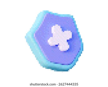 Pixel Shield with Cross. Y2K Style Vector Cancel or Protection Icon, 80s Aesthetic for UI, Apps, Web Design and Game Elements
