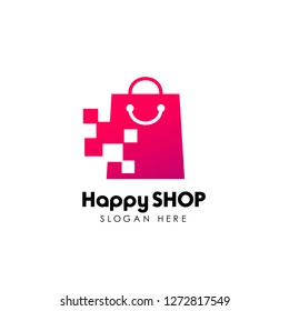 pixel shop logo design template. shopping logo design stock