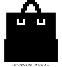 Pixel shopping bag icon vector for online buying, e-commerce, and consumer product design. Ideal for store, market, checkout cart, and retail purchase system illustration.