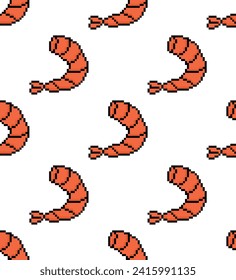  pixel Shrimp Seamless Pattern vector Shrimp fish background  pixel art for 8 bit game 