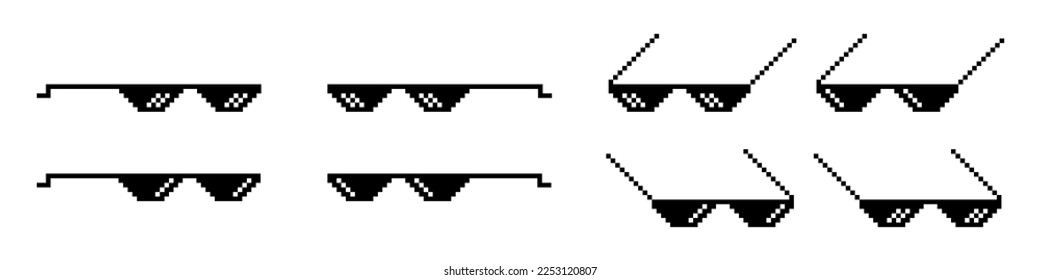 Pixel sign collection with black glasses pixel. Thug life different glasses vector icon.