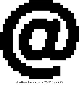 Vetor de ícone de pixel at sign que representa ferramentas de e-mail, Web e comunicação. Ideal para sistemas de e-mail digital, plataformas de mensagens e visuais retrô com tema de internet.