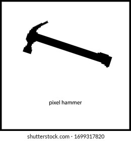 silueta de píxel de un martillo. Aislado sobre un fondo blanco. Vector.