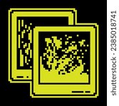 Pixel silhouette icon. Couple of snapshots. Photos of significant events and attractions. Simple black and yellow vector