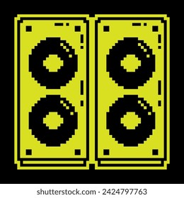 Pixel silhouette icon. Musical speakers for playing music. Disco equipment. Simple black and yellow vector isolated