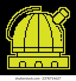 Pixel silhouette icon. Observatory. Station for observing space, stars and planets of solar system. Space exploration. Simple black and yellow vector