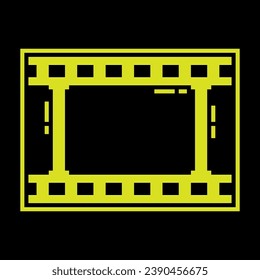 Pixel silhouette icon. Part of old 35 mm photo film. World cinema day December 28th. Simple black and yellow vector