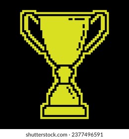 Pixel silhouette icon. Prize sports cup for participation in sports competitions. Award to winner of tournament. Vector