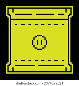 Icono de silueta de píxeles. Pantalla para proyectar película e imagen en la pared. Proyector, equipo de cine multimedia para el hogar. Vector simple negro y amarillo