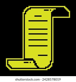 Pixel silhouette icon. Scroll paper Pixel silhouette icon. Papyrus paper rolled up. Conclusion and signing of agreement on paper. Simple black and yellow vector isolated