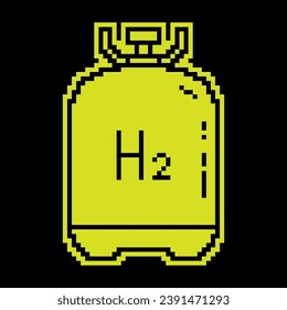 Pixel silhouette icon. Sealed cylinder for industrial storage and transportation of environmentally friendly liquid hydrogen fuel. Simple black and yellow vector isolated