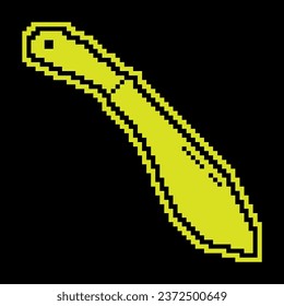 Pixel silhouette icon, sharp knife machete. Melee weapon of hunter in jungle. Simple black and yellow vector isolated