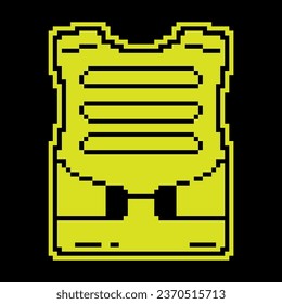 Pixel silhouette icon, soldier body armor. Equipment for protection of chest of soldier in battle. Simple black and yellow vector isolated