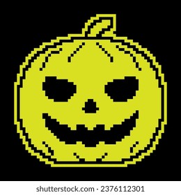 Icono de silueta de píxeles. Fruto de calabaza. Calabazas de Halloween de otoño. Vector simple negro y amarillo aislado