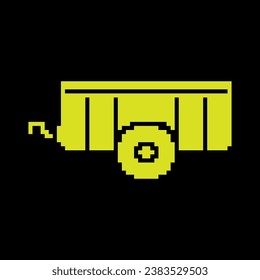 Pixel silhouette icon. Trailer for transporting building materials and animals. Working on farm, transporting goods by car. Simple black and yellow vector