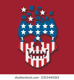 pixel skull with american flag