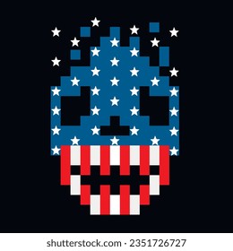 pixel skull with american flag