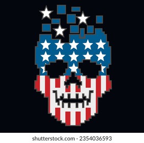 pixel skull with american flag